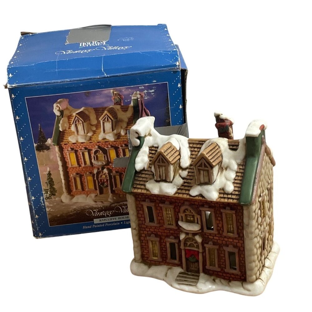 Dickensville Vintage Village Ratcliffe House  2 Story Brick Stone Detail Lighted